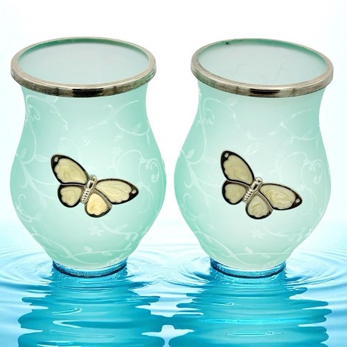 Pair frosted etched aqua - pair, of