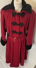 Vintage 1980s Cossack Style Red/black Wool Coat - Black Braid..belt..size 12