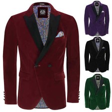 Mens Double Breasted Velvet Dinner Jacket 2 Button Tailor Fit Suit Tuxedo Blazer