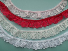 Pretty Frilled Gathered Nottingham Lace   White, Black, Pink, Red 