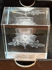 Crystal Clear Collectables Laser Art Flower Floral Glass Paperweight In Box.