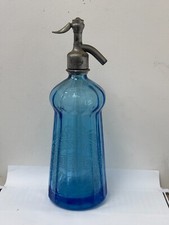 59121 Old Vintage Antique Glass Bottle Mineral Water Soda Siphon Blue French