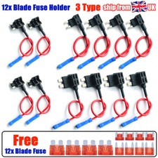 12Pc Add A Circuit Mini Blade Fuse Splice Holder ATC ATO Piggy Back Fuse Tap 12V