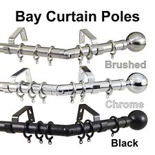 19mm Metal 3m, 3.3m, 3.5m Bay Window Curtain Pole Chrome Brass Ball Finial
