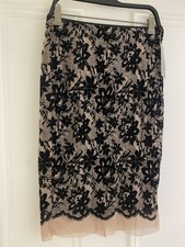 Zara Mesh Lace Print Velour Nude/black Pencil Skirt. Size M