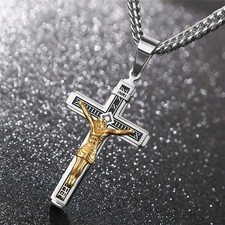 Necklace with pendant cross chain Jesus gold Christ silver religion 3 MODELS