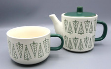 Habitat Stoneware Teapot & Cup Set – Modern Christmas Tree Design 400ml – VGC