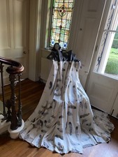 NEXT Long Pair Lined Curtains Neutral Feather Print Grey Panel Designer Oka Styl