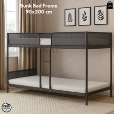 Modern Dark Grey Metal Bunk Bed Frame 90x200cm Kids Teen Bedroom Space Saver