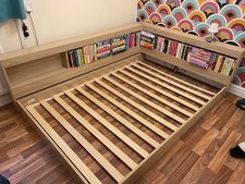 Wooden Double Bed Frame Low Level with Bookcase Storage
