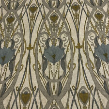 Jubilee Spring Linen Fabric Arts & Crafts Lily Gold Grey Art Nouveau Curtains