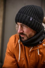 Heat Holders - Mens Thermal 2.6 tog Fleece Knitted Snood Scarf Neck Warmer Black