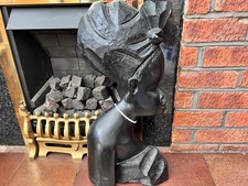 Large Handcrafted African Tribal Ebony Wood Bust Sculpture Woman Made in Ghana