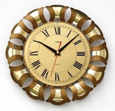 Vintage 30cm Smiths Wall Clock - Sunburst Metal Retro 1970s Mid Century Gold