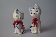 A Pair Of Delft Miniature Cats. Blue And White. Designed by Elesva Holland 