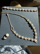 Faux Pearl and Diamanté Necklace Bracelet And Earring Set In Presentation Box