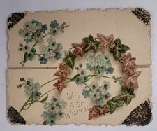 Vintage Christmas Card 1896 Die Cut Ivy Flowers Glitter On Cut Lace Corners