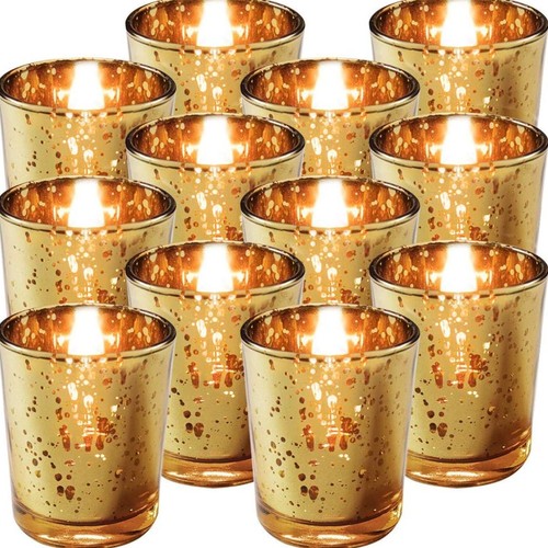 Gold mercury glass votive - glass,