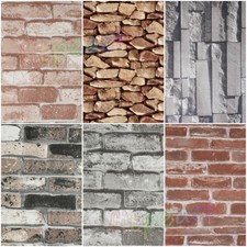 NEW Realistic 3D Effect Vintage Brick Effect Rustic Stone Grey Red Wallpaper*