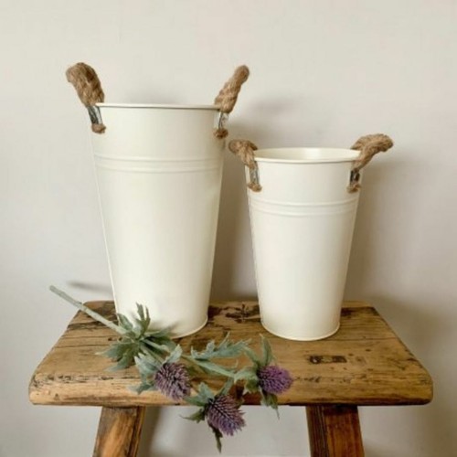 Cream flower bucket 20cm - cream,
