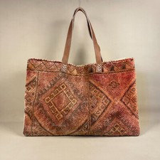 Vintage Carpet Bag Large Weekend Shoulder Tote Leather Trims Kilim Bespoke Made