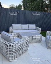 Display Item Rattan 5 Seater Lounging Sofa 2 Arm Chair + Coffee Table Light Grey