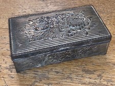 Japanese Engraved Box Vintage White Metal Chrysanthemum Jewel Box Old 
