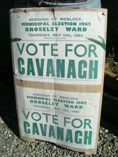 Vintage Broseley Wenlock Political Election Poster Cavanagh MAY 10 1962