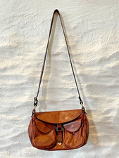 Valentina Vintage Tan Brown Italian Leather Handbag Shoulder Bag 10" x 5"