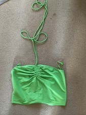 New Zara Green Halter Neck Crop Top Shirred Size M 10