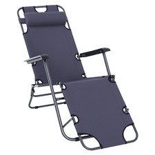 Outsunny 2 in 1 Outdoor Folding Sun Lounger w/ Adjustable Back and Pillow Grey