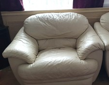 Cream Italian Leather / Armchair Lounge Chair 49" Wide 24" Depth 28" Height