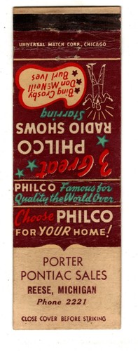Philco radio shows matchbook - philco,