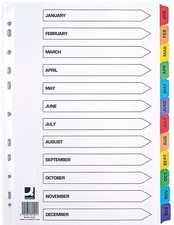 INDEX A4 FILE FOLDER SUBJECT DIVIDERS ORGANISER JAN-DEC MULTICOLOURED TAB