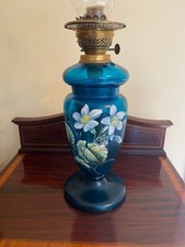 RARE VINTAGE ENAMELLED GLASS OIL LAMP