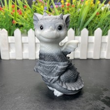 0.7LB 3.9" Natural Taiji Jade Baby Dragon Carving Crystal Quartz Statue Gift