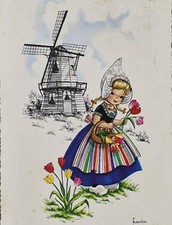 Dutch Girl In Traditional Costume Signed Vintage Postcard