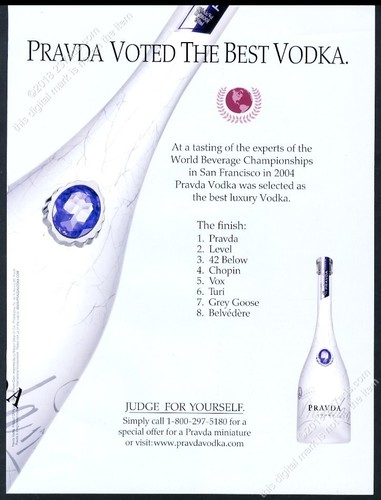 2005 pravda vodka - vodka, bottle