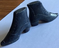 Folk Art Carved Wood Miniature Shoes~Victorian ~6cm Long~ 4.5cm Tall~blue