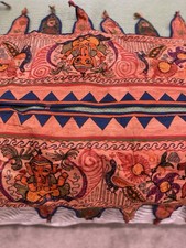 Vintage Toran Yurt Hanging Indian Ganesh Red Crewel Embroidered 120” L X 18” W