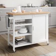 35" Portable Rolling Wood Top Kitchen Island Trolley Cart for Storage- White
