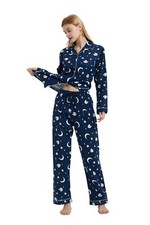 GLOBAL Women's Pyjama Sets 100% Cotton Flannel PJs Button Top Drawstring Bottoms