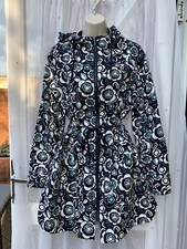 BEAUTIFUL COTTON NAVY FLORAL BRIGHT PARKA MAC / MACK / RAIN COAT & HOOD 10