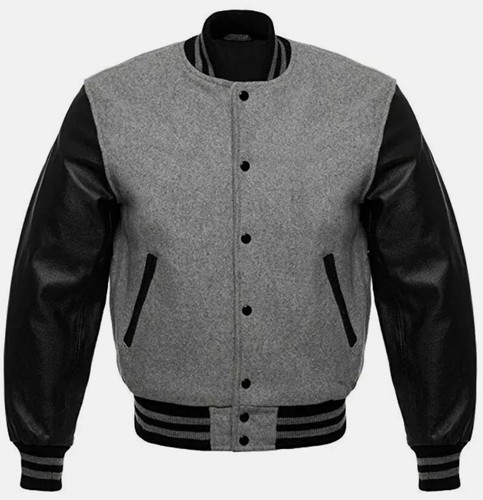 Grey wool letterman college - wool,