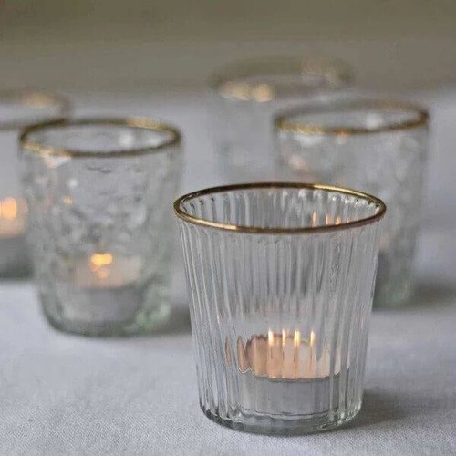 Ribbed clear glass tea light - tea,