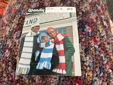 Wendy 873 Family Set of Football Hats  & Scarves DK Vintage Knitting Pattern
