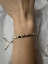 Pearlescent Beaded Bracelet with Gold Accents Adjustable Cord Bracelet Gift Idea