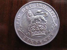 United Kingdom coin sixpence 1914 George V silver fair to good condition