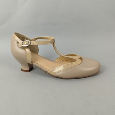 Hotter T Bar Shoes Womens Size 4 Nude Leather Mary Jane Heel Smart Dance Rumba