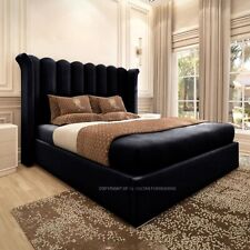 Ottoman Bed Frame Winged Plush Velvet Divan Storage Double & King Size Bed